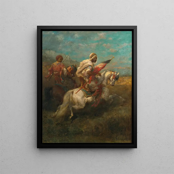 Two Horseback Scouts - Adolf Schreyer — framed artwork on a wall