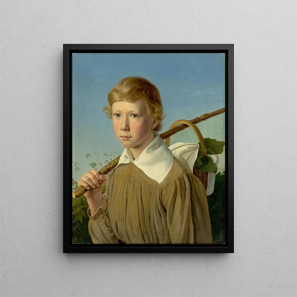 Boy with a Cane - Adolf Senff — framed artwork on a wall