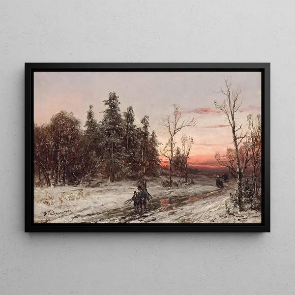 Les Ramasseurs de bois rentrant au crépuscule d'hiver - Adolf Stademann — framed artwork on a wall