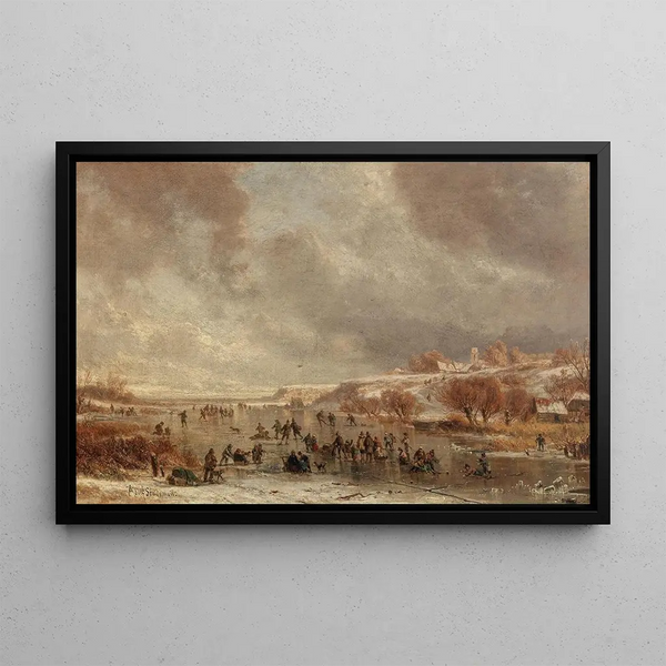 Plaisirs de patinage au crépuscule - Adolf Stademann — framed artwork on a wall