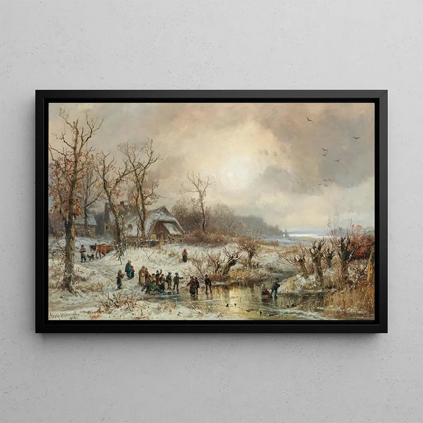 Winter amusements at sunset - Adolf Stademann — framed artwork on a wall