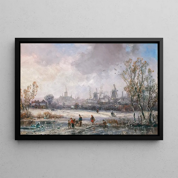Plaisirs d'hiver devant la ville - Adolf Stademann — framed artwork on a wall