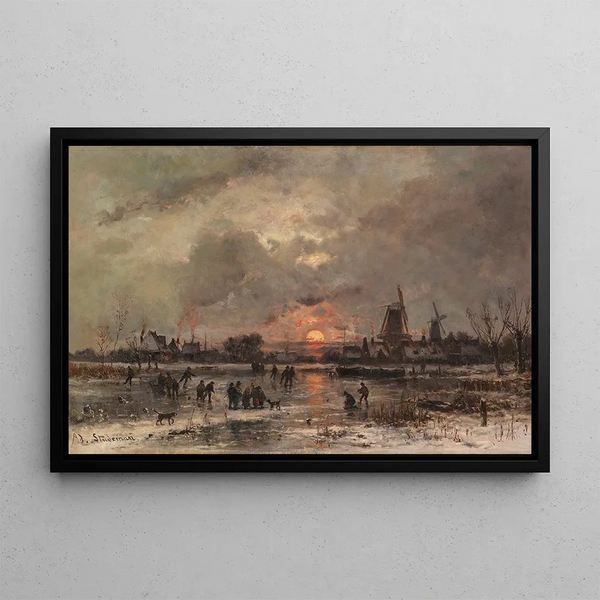 Winter Pleasures on the Icy River - Adolf Stademann — framed artwork on a wall