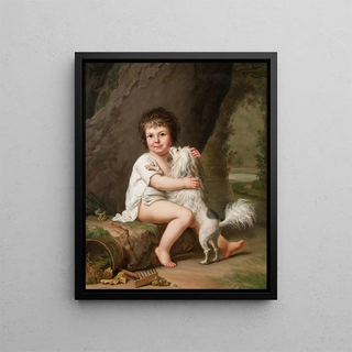 Portrait of the young Henri Bertholet Campan 1784-1821 with the dog Aline - Adolf Ulrik Wertmüller — framed artwork on a wall