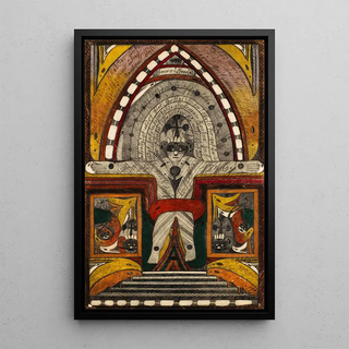 The crucifixion of my person on the port island of Biscay in the Pacific Ocean at the end of summer 1876 - Adolf Wölfli — framed artwork on a wall