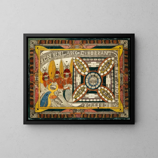 the giant serpent Sorrantta, three angels of eternity, and the great Saint Adolf Strn in the old creation - Adolf Wölfli — framed artwork on a wall