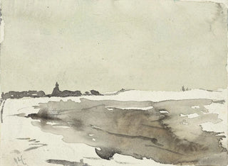 Winter landscape with church in the distance - Adolf le Comte — artwork view