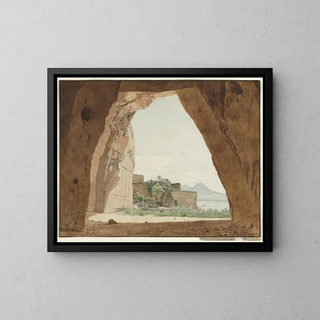 Vésuve et la baie de Naples depuis une grotte - Adolf von Heydeck — framed artwork on a wall