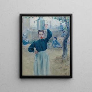 La petite villageoise à l'œillet rouge - Adolfo Guiard — framed artwork on a wall