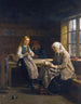 A young girl knitting in an interior Hardanger - Adolph Tidemand — artwork view