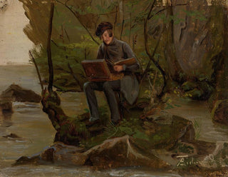 A Painter at His Palette - Adolph Tidemand — artwork view