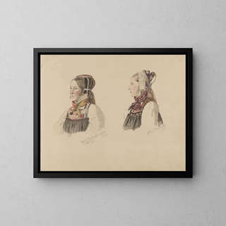 Aagot Knutsdatter Mykin and Astrid Knutsdatter Hell - Adolph Tidemand — framed artwork on a wall