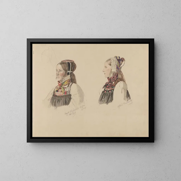 Aagot Knutsdatter Mykin and Astrid Knutsdatter Hell - Adolph Tidemand — framed artwork on a wall