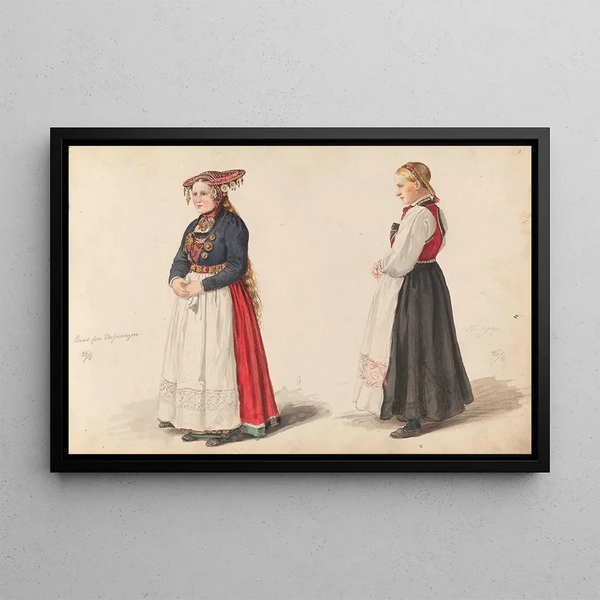 Bride of Vossevangen, bridesmaid Guro Ldve - Adolph Tidemand — framed artwork on a wall