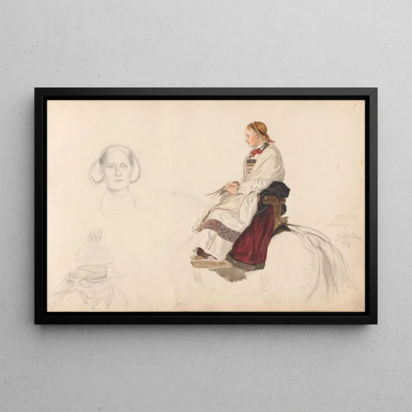 Bridesmaid Guro Ldve Vossevangen - Adolph Tidemand — framed artwork on a wall