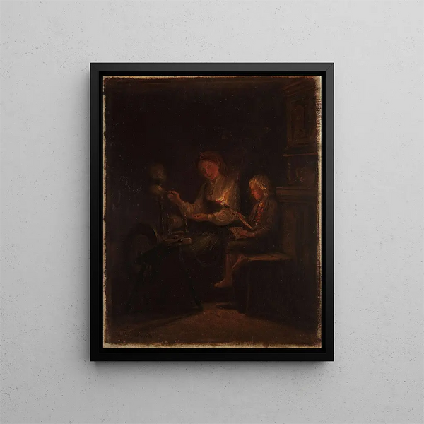 At the spinning wheel - Adolph Tidemand — framed artwork on a wall