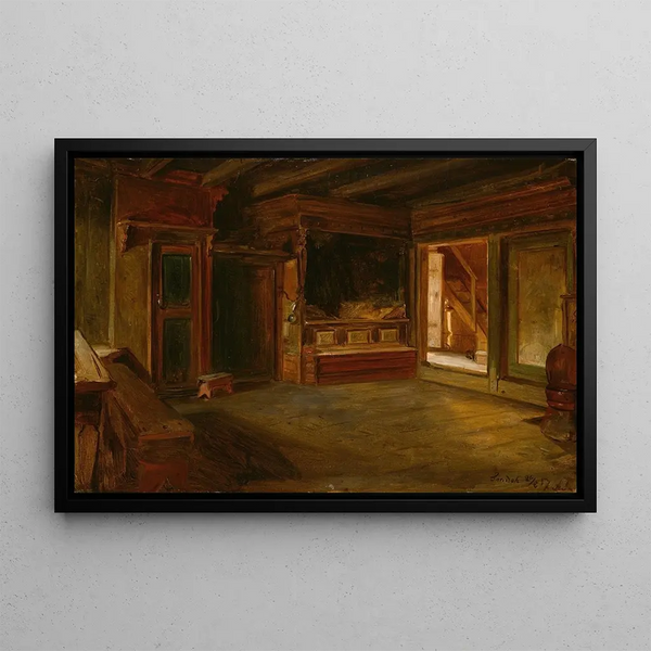 Interior Farm Scene Painting by Sandak - Adolph Tidemand — framed artwork on a wall