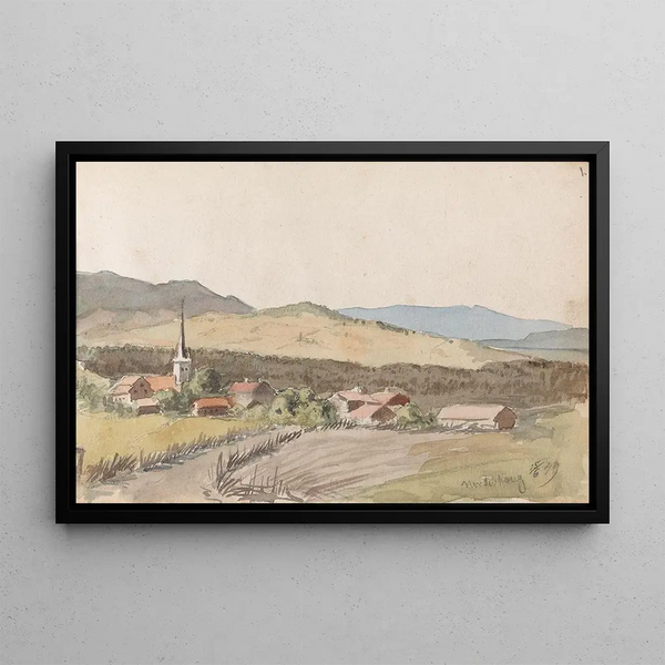 Haugsbygd - Adolph Tidemand — framed artwork on a wall