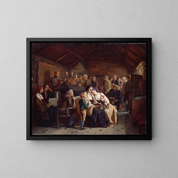 Funeral Feast Painting - Adolph Tidemand — framed artwork on a wall