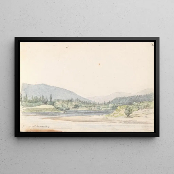 Glomma River Southward - Adolph Tidemand — framed artwork on a wall