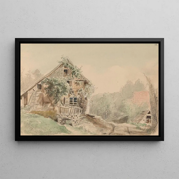 House at the roadside - Adolph Tidemand — framed artwork on a wall