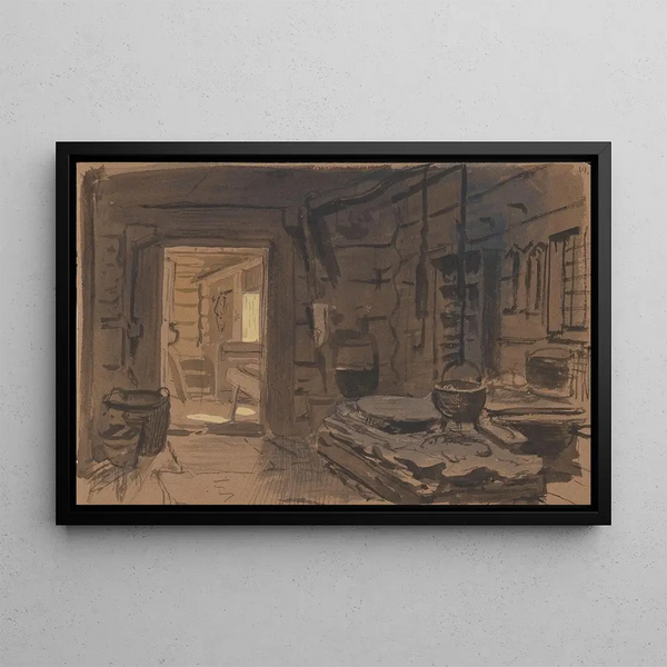 Interior of a House on Fire - Adolph Tidemand — framed artwork on a wall