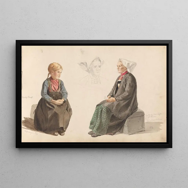 Young girl in everyday costume, Voss, woman's head, Guro Vossebakken - Adolph Tidemand — framed artwork on a wall