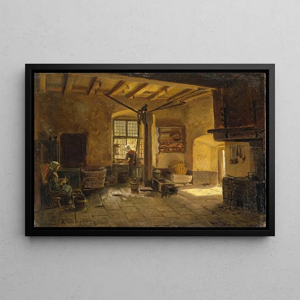 Interior Kitchen Painting - Adolph Tidemand — framed artwork on a wall
