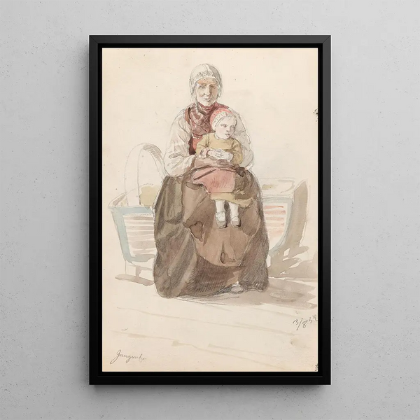 Woman with Child Gagnef - Adolph Tidemand — framed artwork on a wall