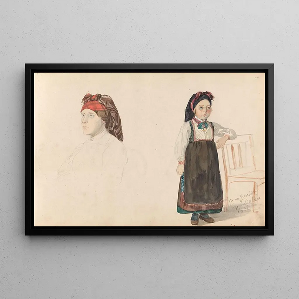 Woman with Headdress Anne Jacobsdatter Dalen - Adolph Tidemand — framed artwork on a wall