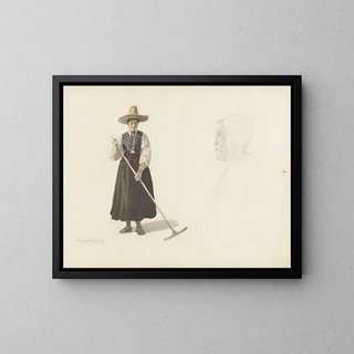 a woman gathering with an old woman at Svennesund - Adolph Tidemand — framed artwork on a wall