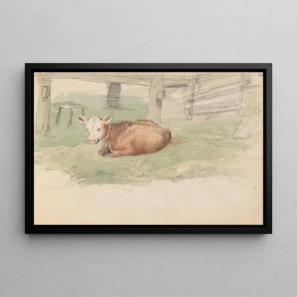 Veau Couché - Adolph Tidemand — framed artwork on a wall