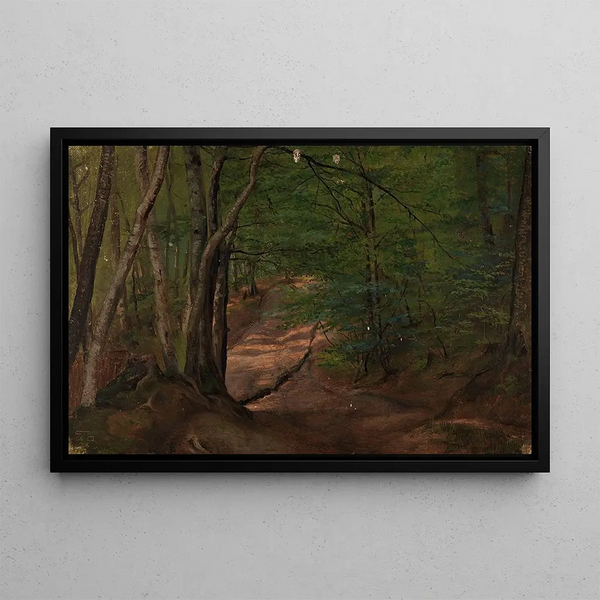 Road in the Forest - Adolph Tidemand — framed artwork on a wall