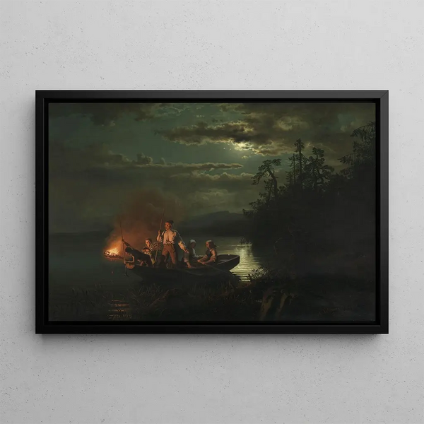 Harpoon fishing on Lake Krøderen - Adolph Tidemand — framed artwork on a wall