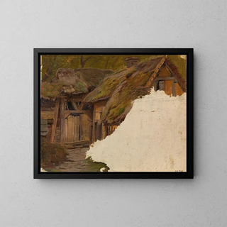 Study of an Old Farm - Adolph Tidemand — framed artwork on a wall