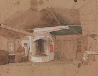 Interior painting with seated woman - Adolph Tidemand — artwork view