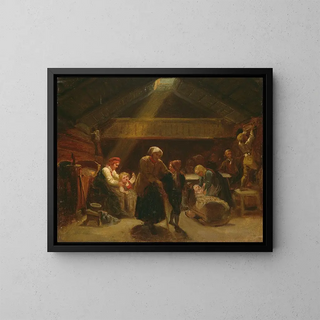 Sunday morning in a farm - Adolph Tidemand — framed artwork on a wall