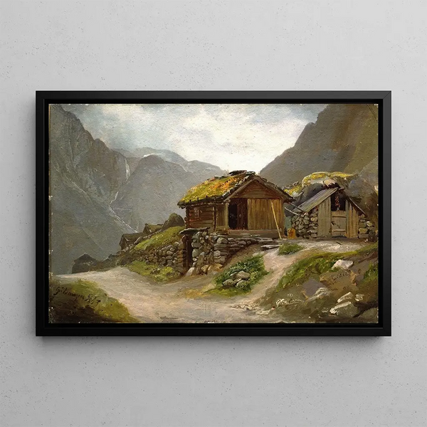 View of Gudvangen - Adolph Tidemand — framed artwork on a wall