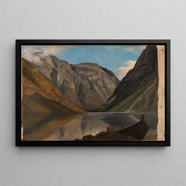View of Gudvangen - Adolph Tidemand — framed artwork on a wall