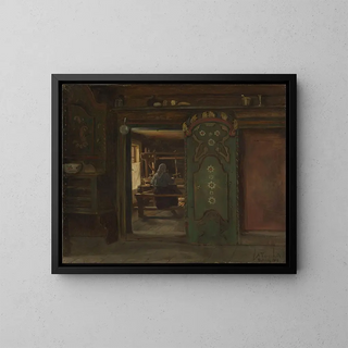 Woman at the loom - Adolph Tidemand — framed artwork on a wall