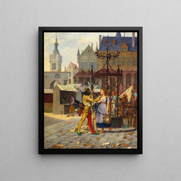 Flirt sur la place de la ville - Adolphe Alexandre Lesrel — framed artwork on a wall
