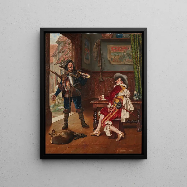 Return from the Hunt - Adolphe Alexandre Lesrel — framed artwork on a wall