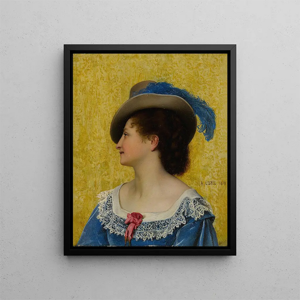 La plume bleue - Adolphe Alexandre Lesrel — framed artwork on a wall