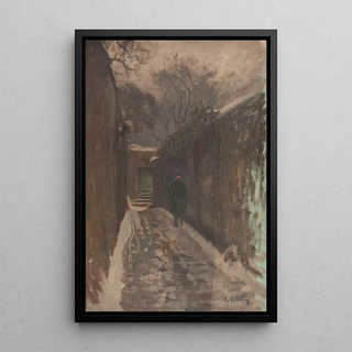La rue Berton sous la neige - Adolphe Ernest Gumery — framed artwork on a wall