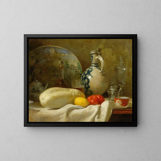 Still life with a cucumber and a jug - Adolphe Félix Cals — framed artwork on a wall