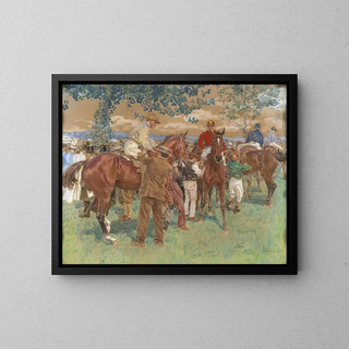 The paddock before the derby - Adolphe Gustave Binet — framed artwork on a wall