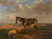 Sheep and donkey in front of a vast landscape - Adolphe Malherbe — artwork view