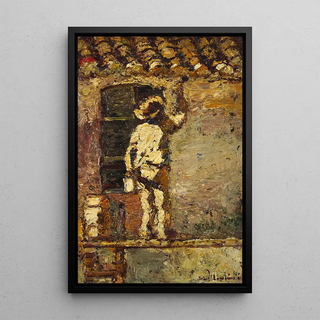 a painter working on a house wall - Adolphe Monticelli — framed artwork on a wall