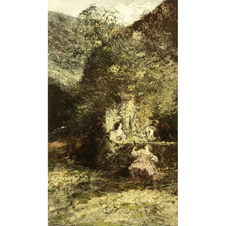 Figures near a fountain - Adolphe Monticelli — artwork view