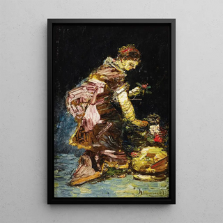 Reproduction of the painting of Young woman arranging flowers - Adolphe Monticelli